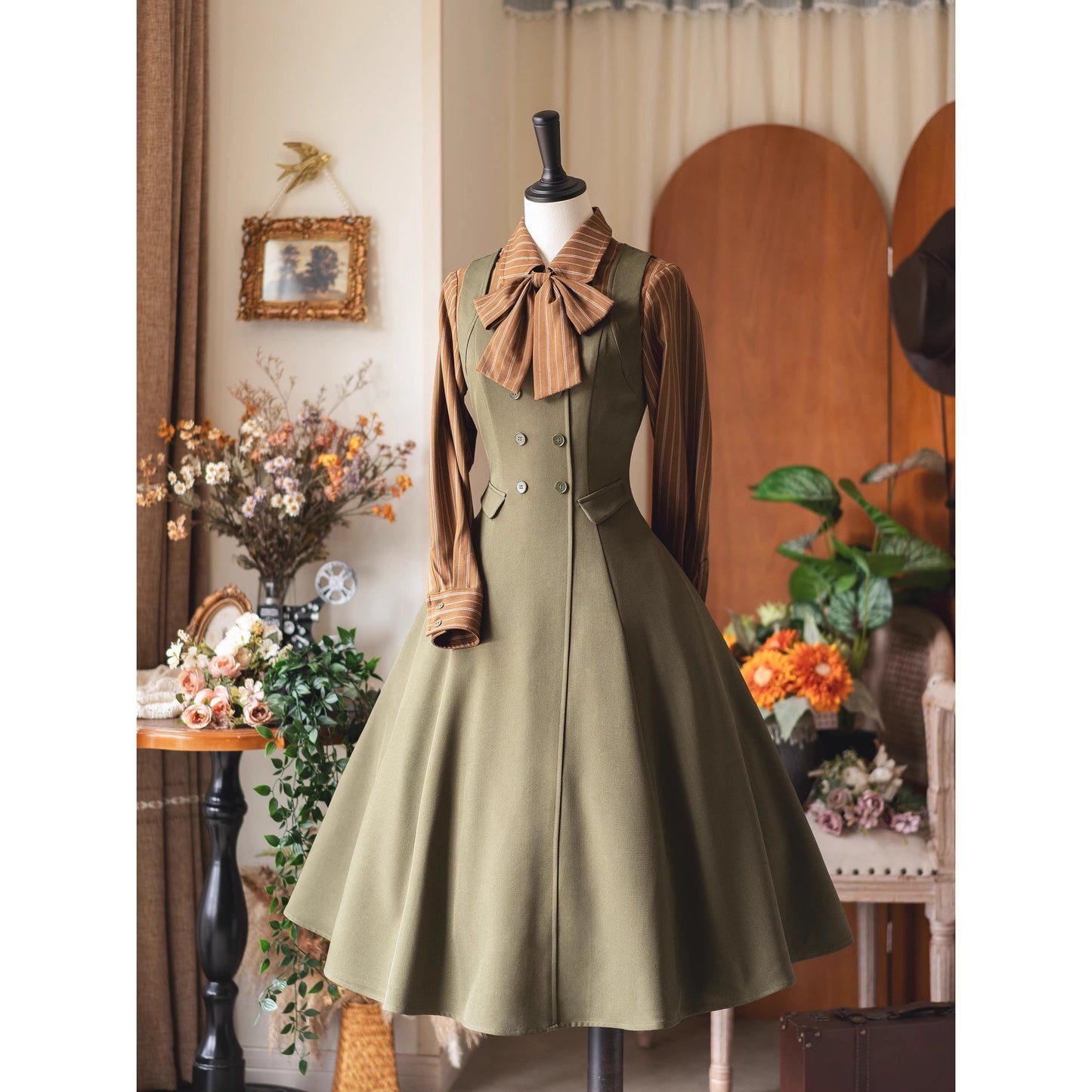 英国のお嬢様のブリティッシュジャンパースカート - Moss Green