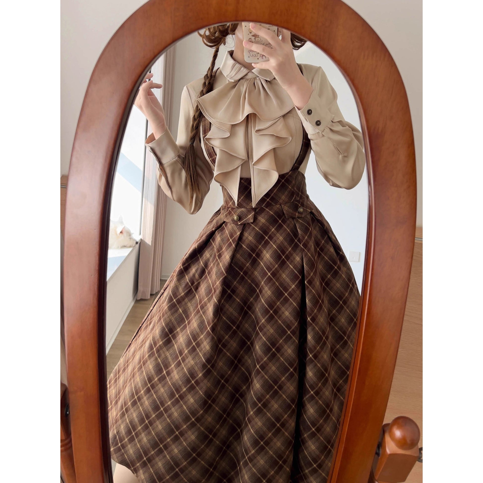 英国のお嬢様のクラシカルジャンパースカート - Brown Checked