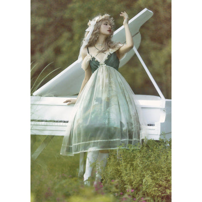 鬱蒼とした森の油彩画ジャンパースカート