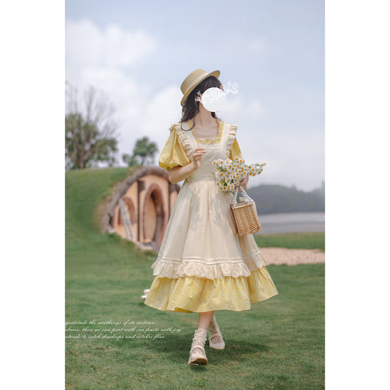 Pale yellow lady retro dress and apron – remulia Pale yellow lady retro dress and apron – remulia