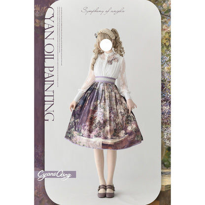 油絵絵画の刺繍フレアスカート