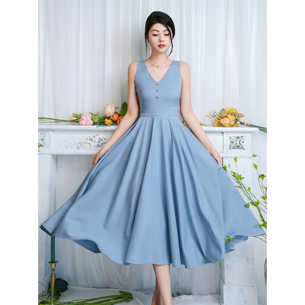 misty blue dresses Misty blue sky blue Hepburn dress – remulia