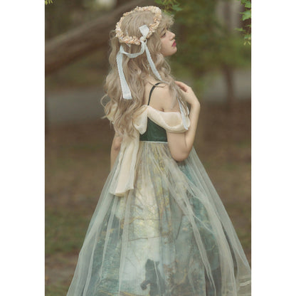 鬱蒼とした森の油彩画ジャンパースカート