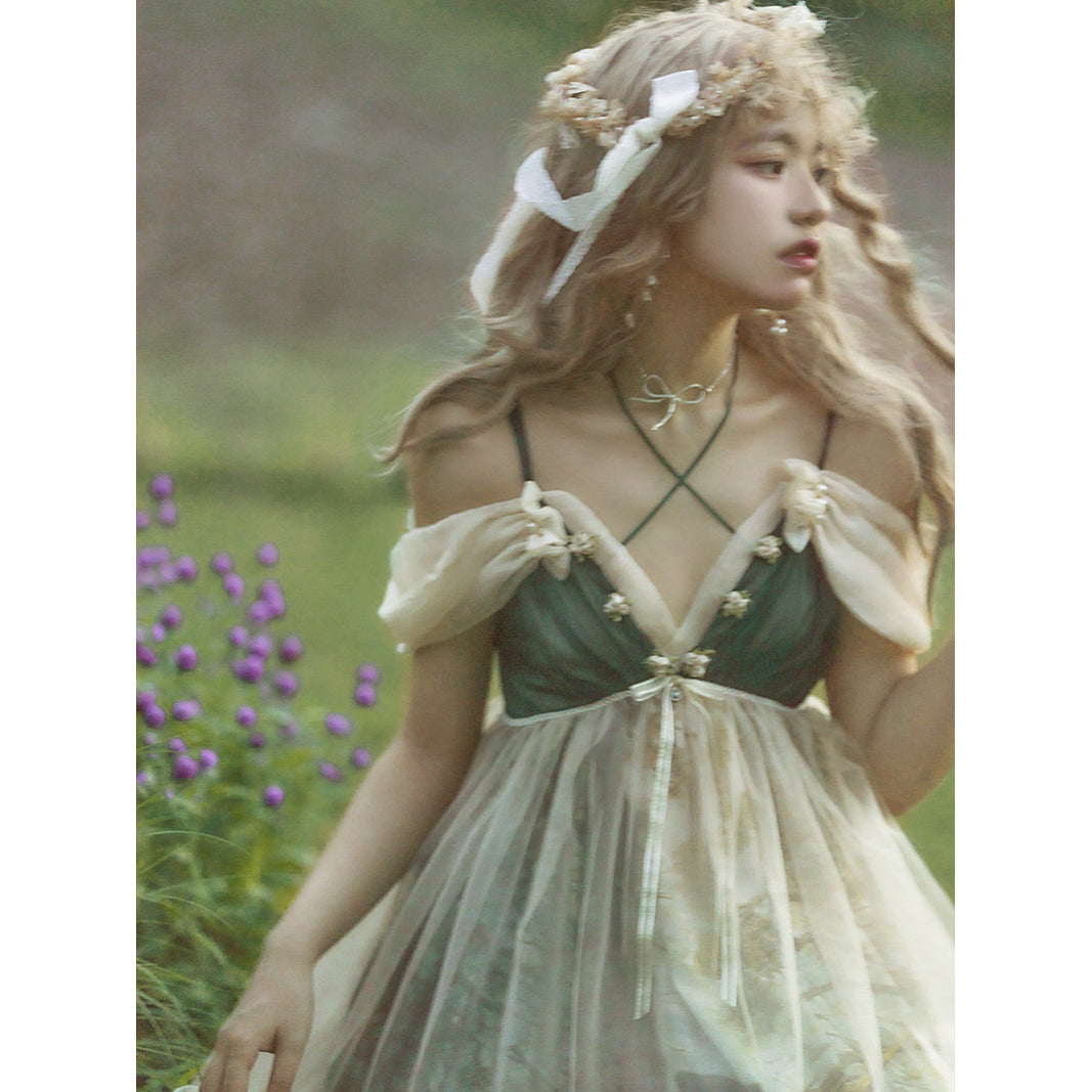 鬱蒼とした森の油彩画ジャンパースカート