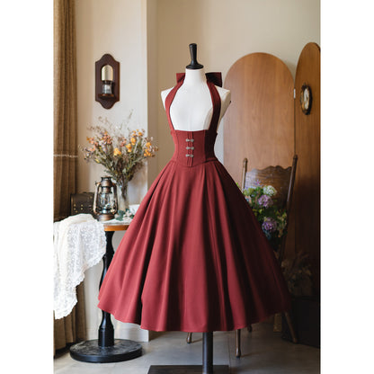 英国のお嬢様のクラシカルジャンパースカート - ロング丈（レッド）