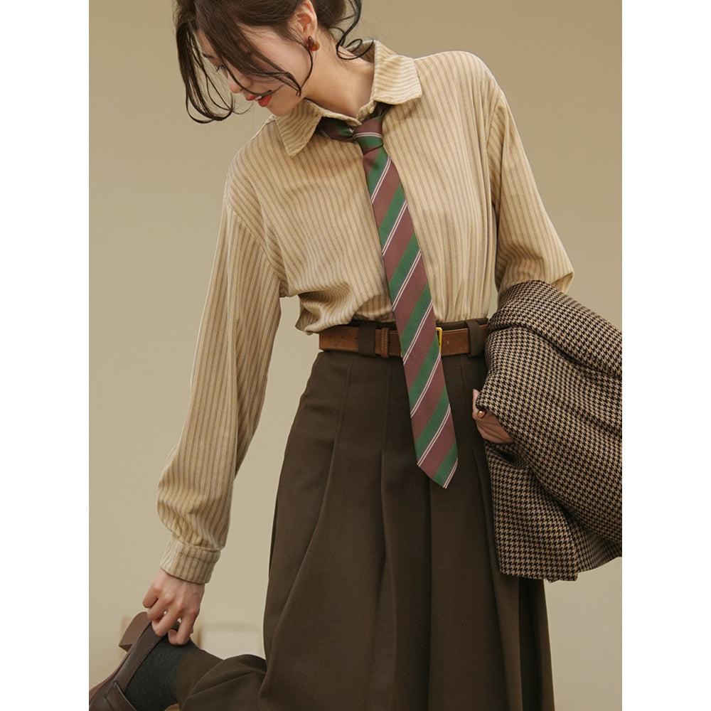 文学令嬢のストライプブラウス