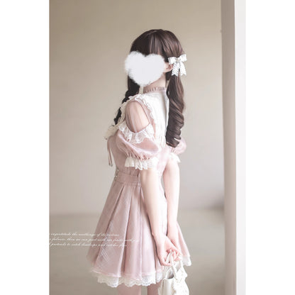 桃色の天使の刺繍フリルワンピース