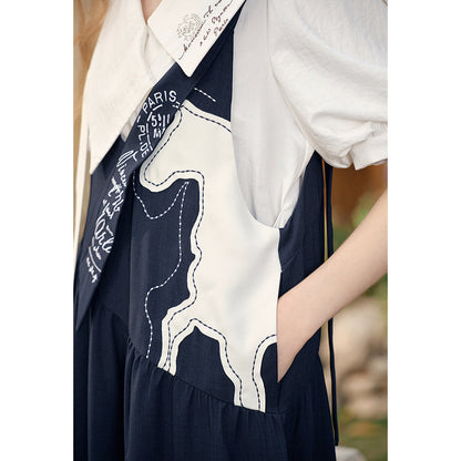 馬の石膏像の刺繍サロペットパンツ