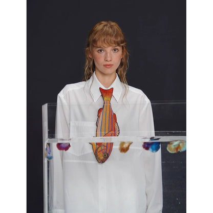 お魚の刺繍ネクタイ（オレンジ）