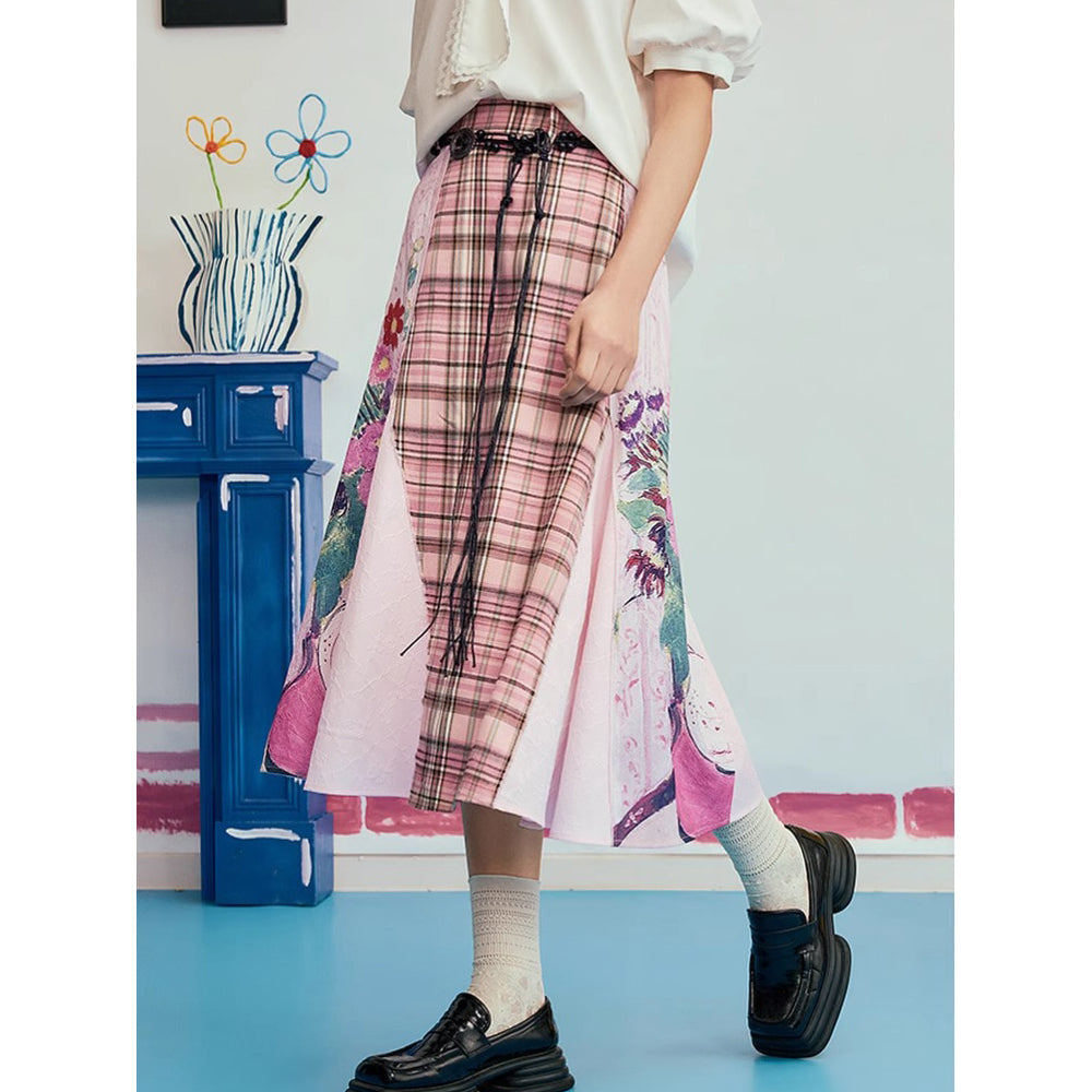 花瓶の花の格子柄スカート