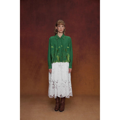 サボテンの花の刺繍レーススカート