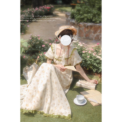 宮廷のお嬢様の花柄ロングワンピース