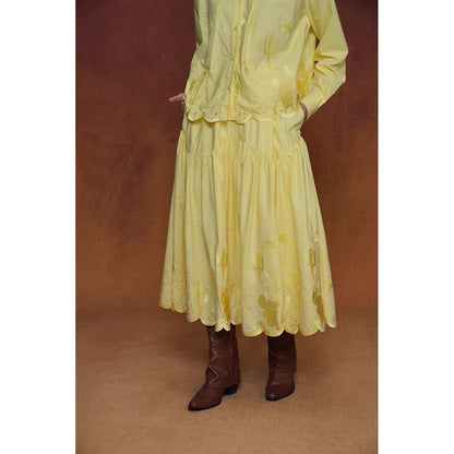 サボテンの刺繍ブラウスとスカート - Yellow