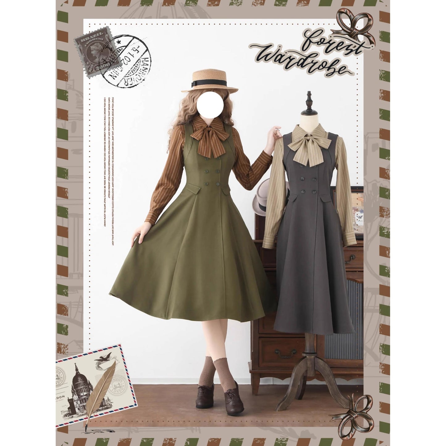 英国のお嬢様のブリティッシュジャンパースカート - Moss Green