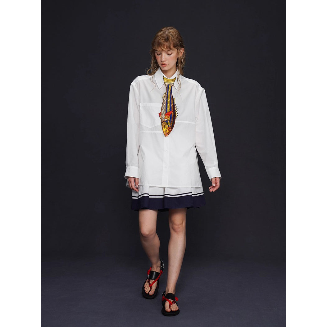 お魚の刺繍ネクタイ（ブルー×イエロー）