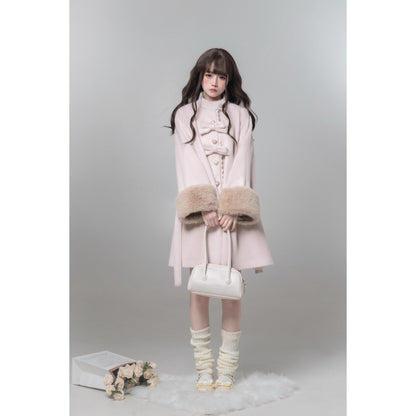 桜色のお嬢様のリボンファーウールコート