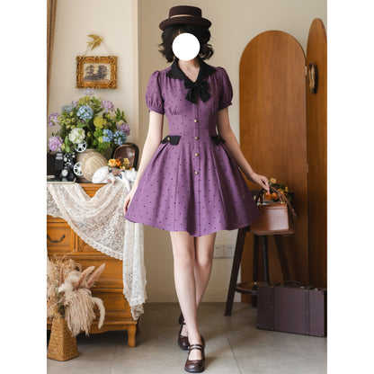 映画女優の水玉柄クラシカルワンピース - Deep Purple