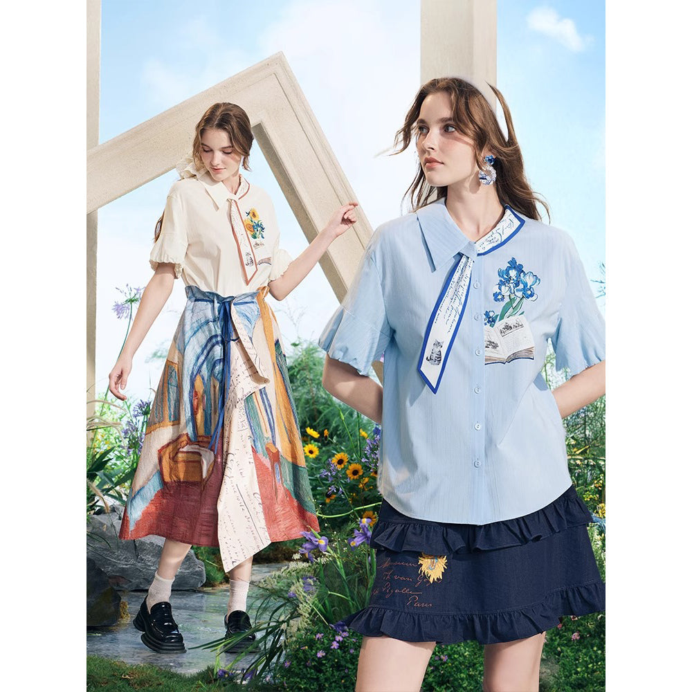 向日葵とアイリスのリボンブラウス
