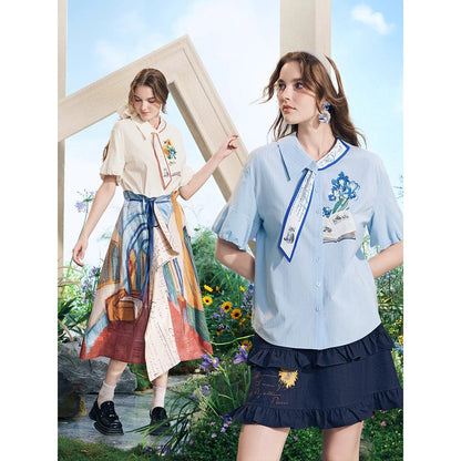 向日葵とアイリスのリボンブラウス