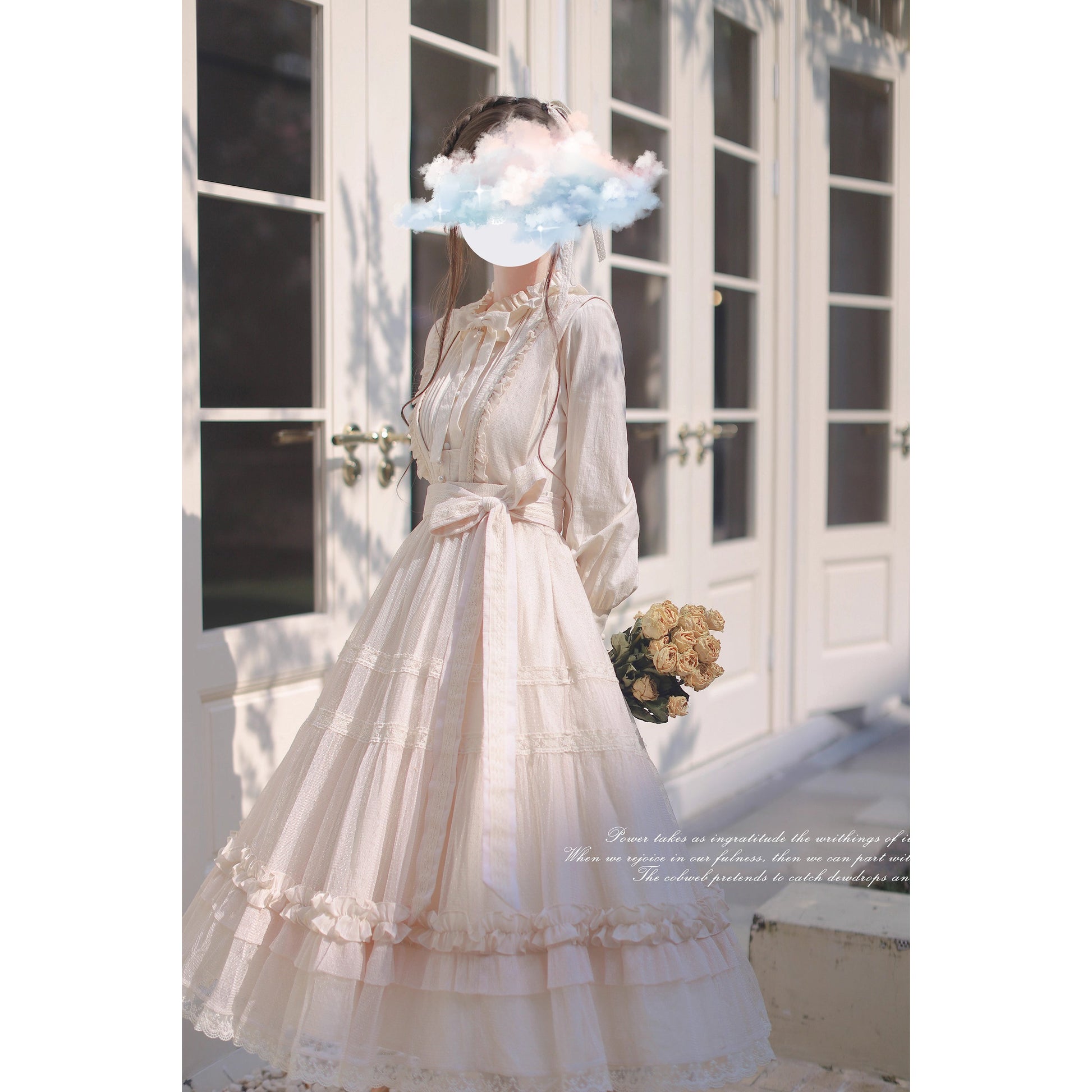 奏鳴曲を奏でる刺繍ジャンパースカートとフリルリボンブラウス