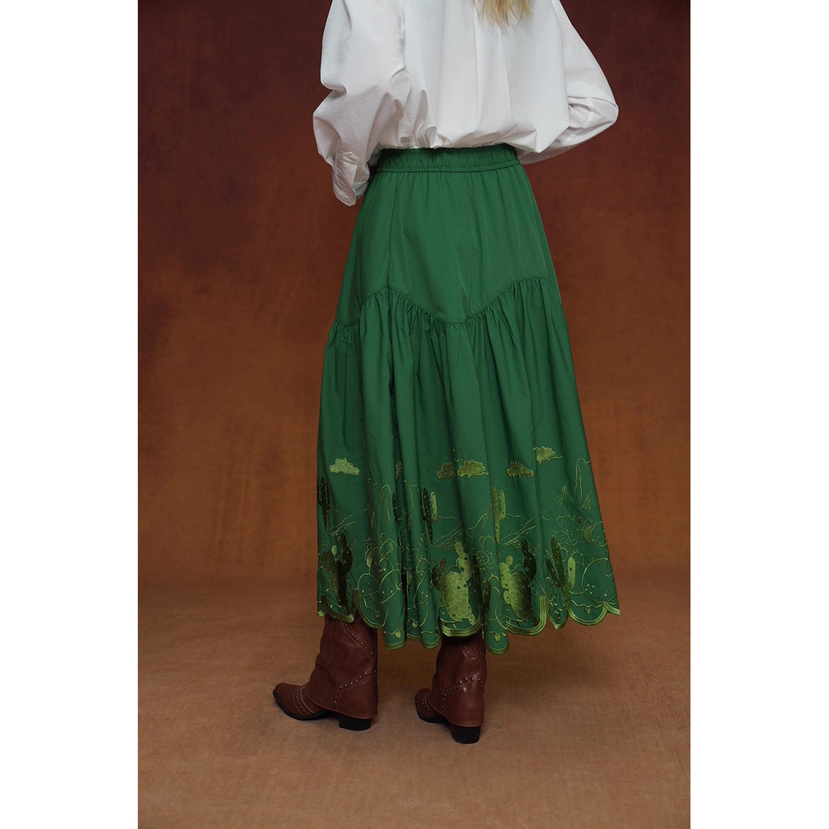 サボテンの刺繍ブラウスとスカート - Green