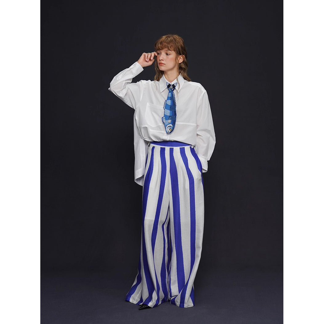 お魚の刺繍ネクタイ（ブルー）