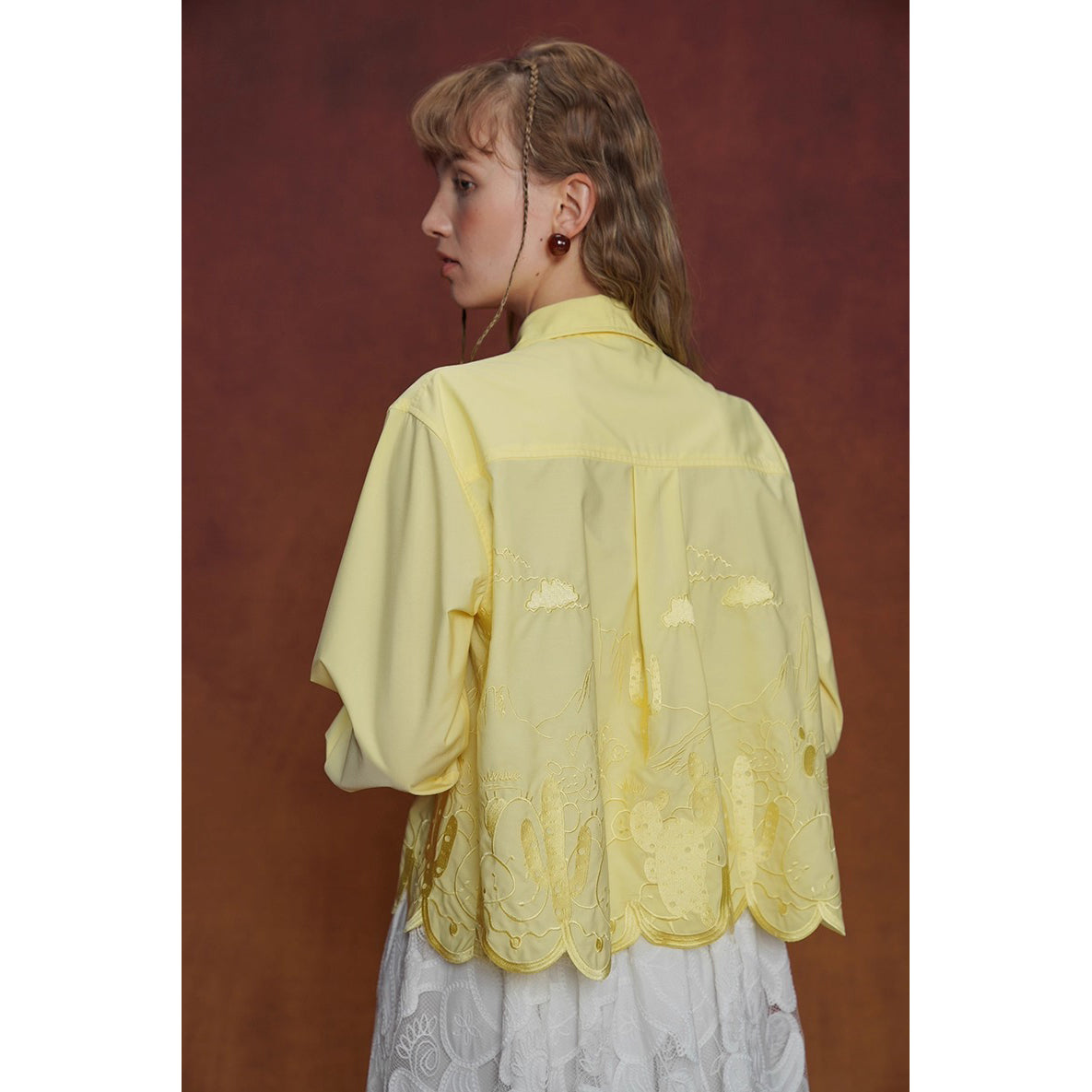 サボテンの刺繍ブラウスとスカート - Yellow