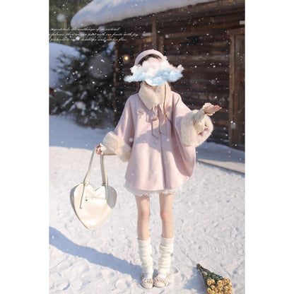 桜色のお嬢様のウールケープコート