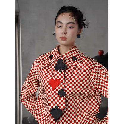 トランプのマークの刺繍ブラウス - Checked
