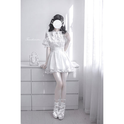 純白の天使の刺繍フリルワンピース