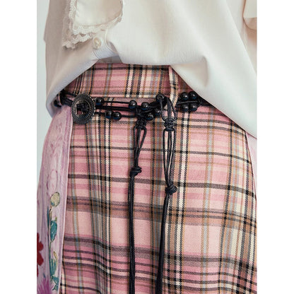 花瓶の花の格子柄スカート