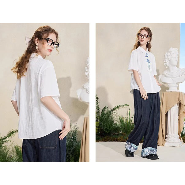 アイリスの花のネクタイブラウス