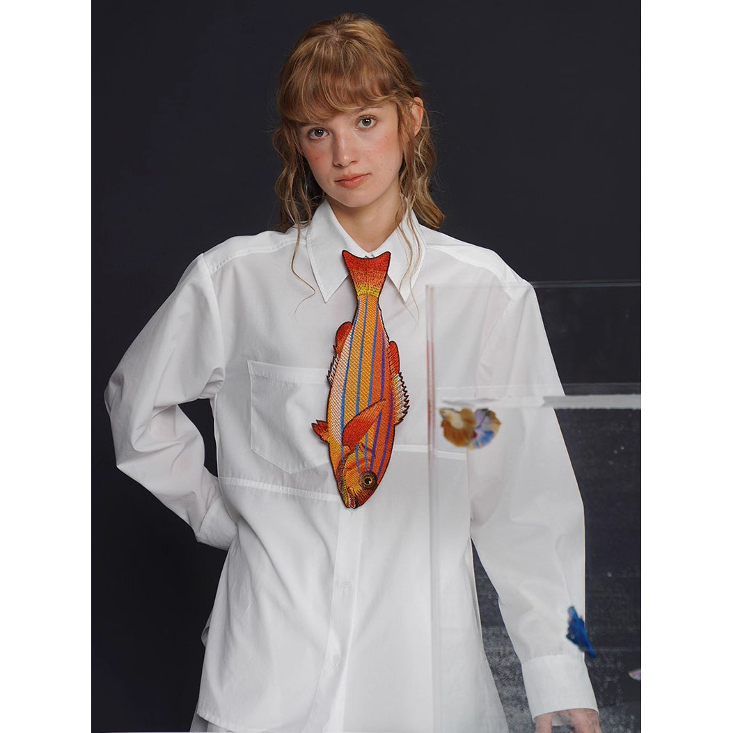 お魚の刺繍ネクタイ（オレンジ）