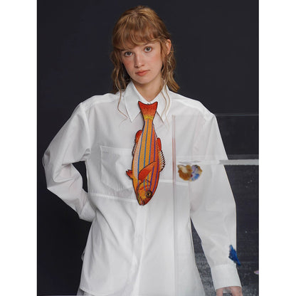 お魚の刺繍ネクタイ（オレンジ）