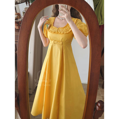 英国のお嬢様のクラシカルワンピース - Yellow