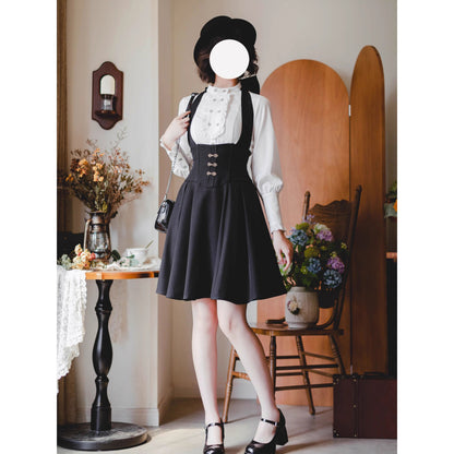 英国のお嬢様のスタンドカラーブラウス - White