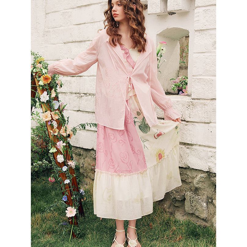 向日葵の花の描画キャミソールワンピース