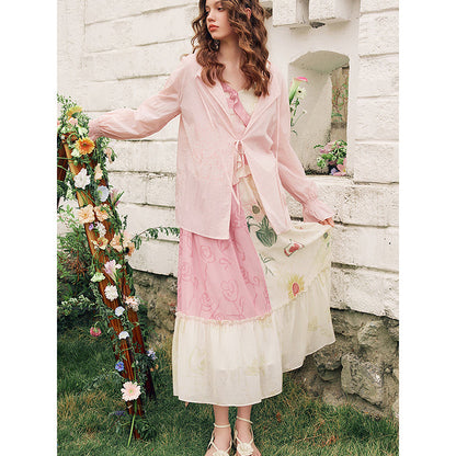 向日葵の花の描画キャミソールワンピース