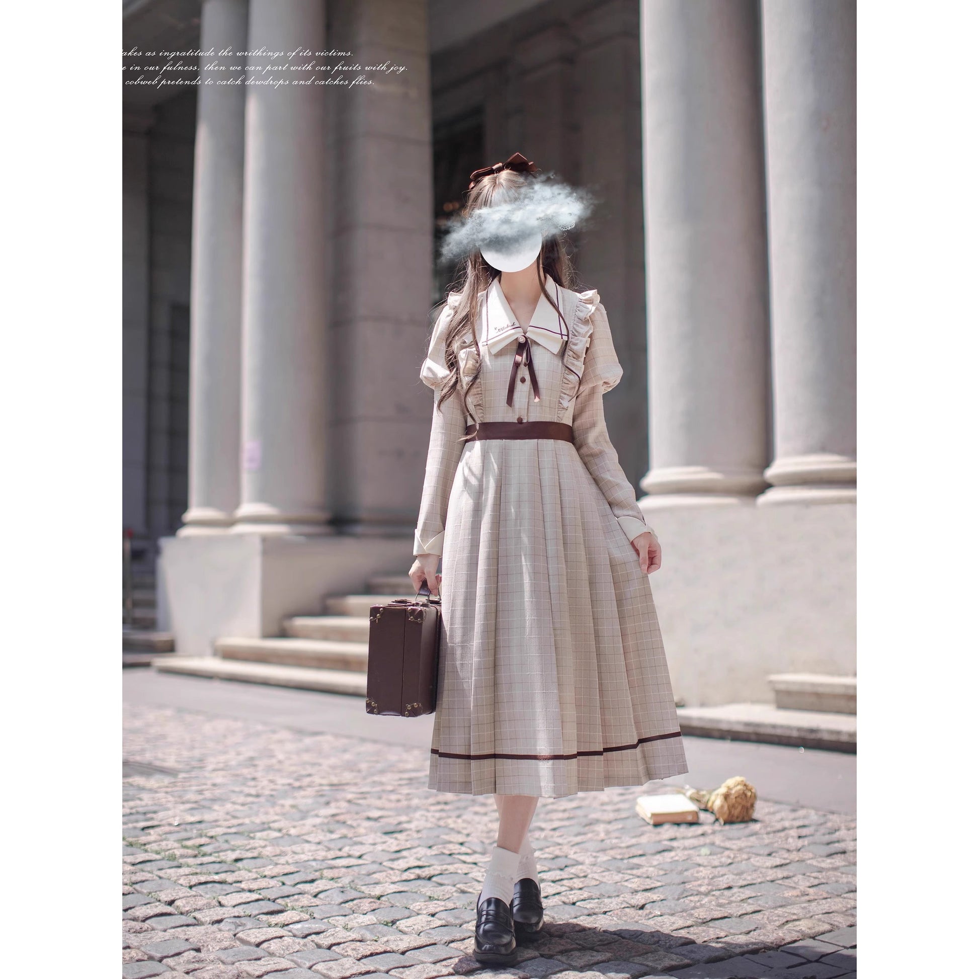 英国のお嬢様の格子柄クラシカルワンピース