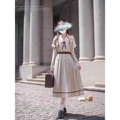 英国のお嬢様の格子柄クラシカルワンピース