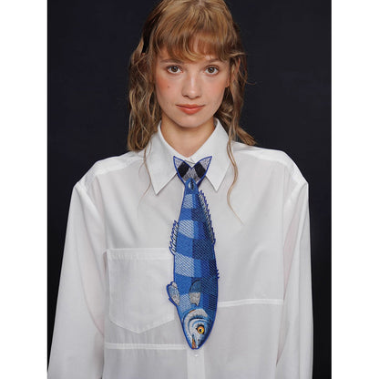 お魚の刺繍ネクタイ（ブルー）