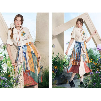 向日葵とアイリスのリボンブラウス