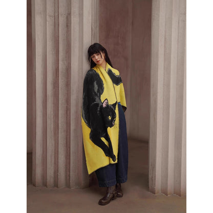 黒猫の挿絵ニットストール