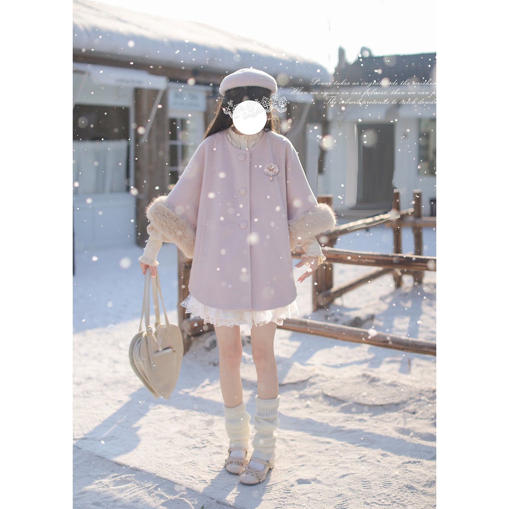 桜色のお嬢様のウールケープコート