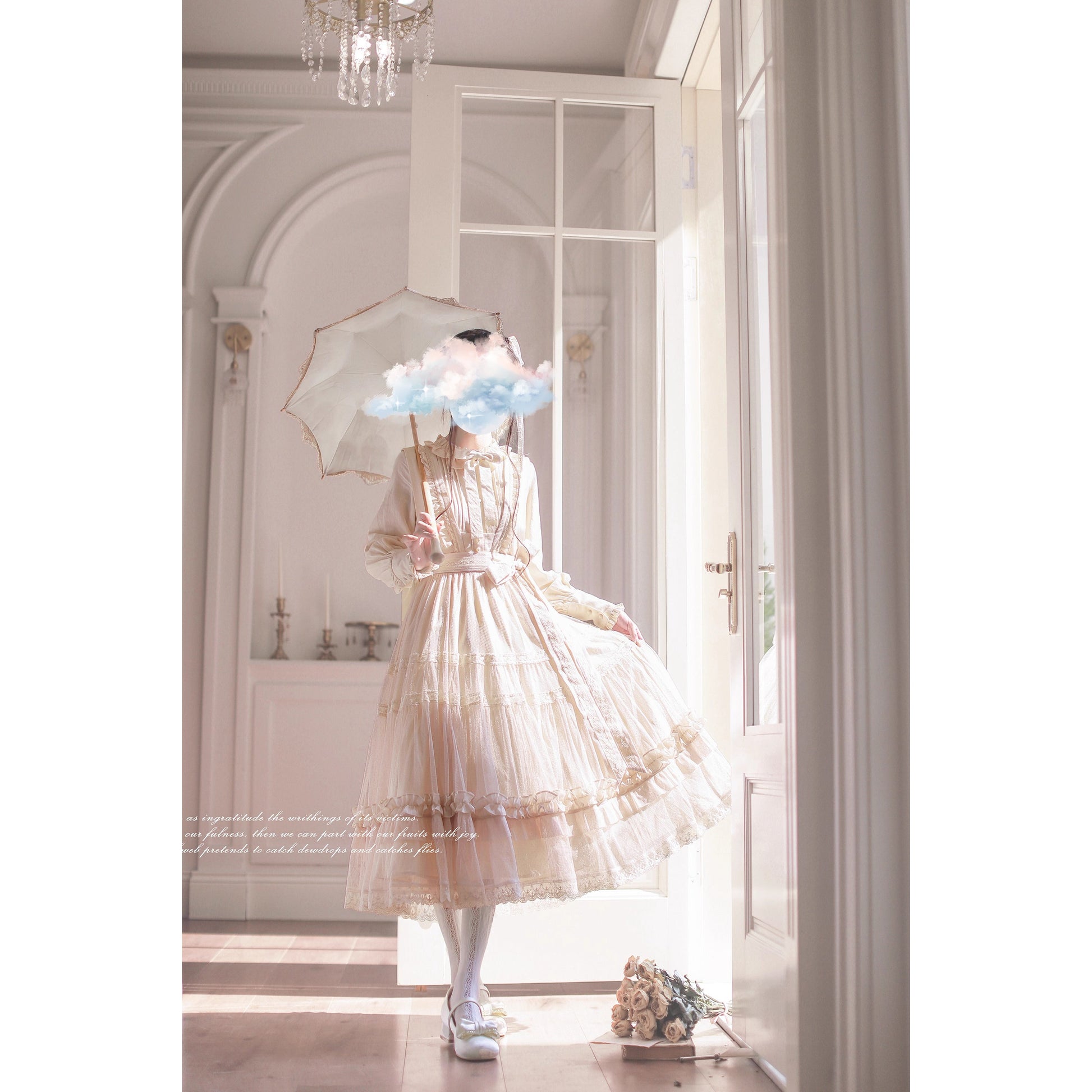 奏鳴曲を奏でる刺繍ジャンパースカートとフリルリボンブラウス