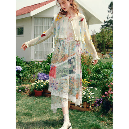 花咲く桃の木と野薔薇のキャミソールワンピース