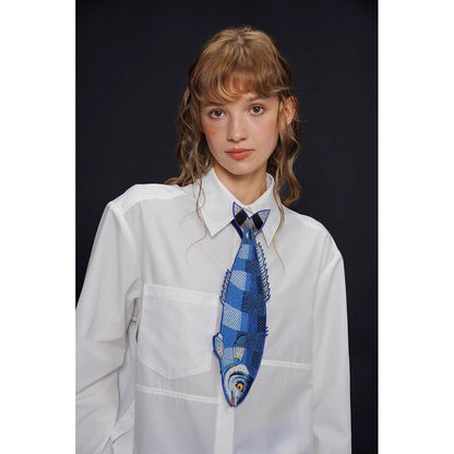 お魚の刺繍ネクタイ（ブルー）