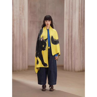 黒猫の挿絵ニットストール