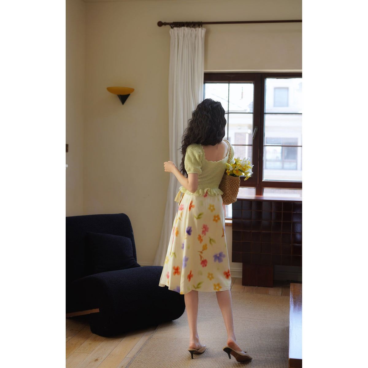 滲んだ花柄プリーツスカート