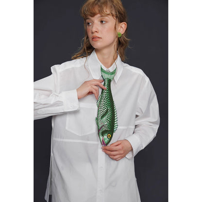 お魚の刺繍ネクタイ（グリーン）